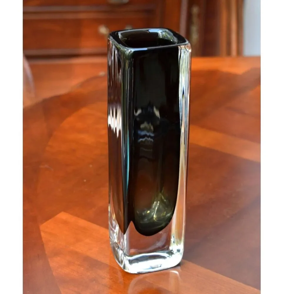 Orrefors Sommerso Black Glass Vase Attributed to Nils Landberg 1950s Swedish